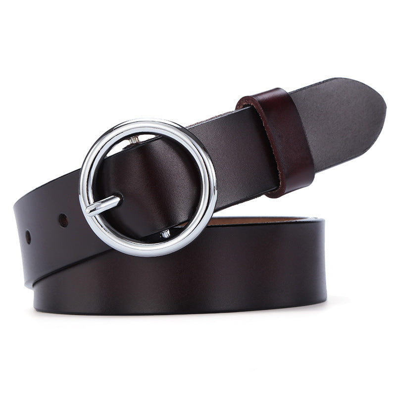 DiSandro Clothing: Women's Genuine Leather Belt With Round Buckle