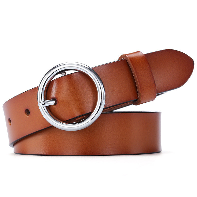 DiSandro Clothing: Women's Genuine Leather Belt With Round Buckle