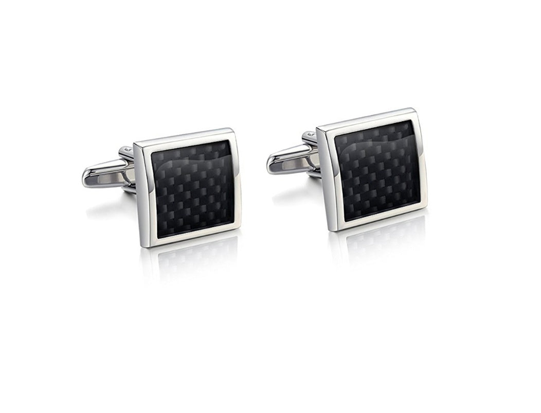 DiSandro Clothing: Silver Plated Cufflinks with Carbon Fiber Design
