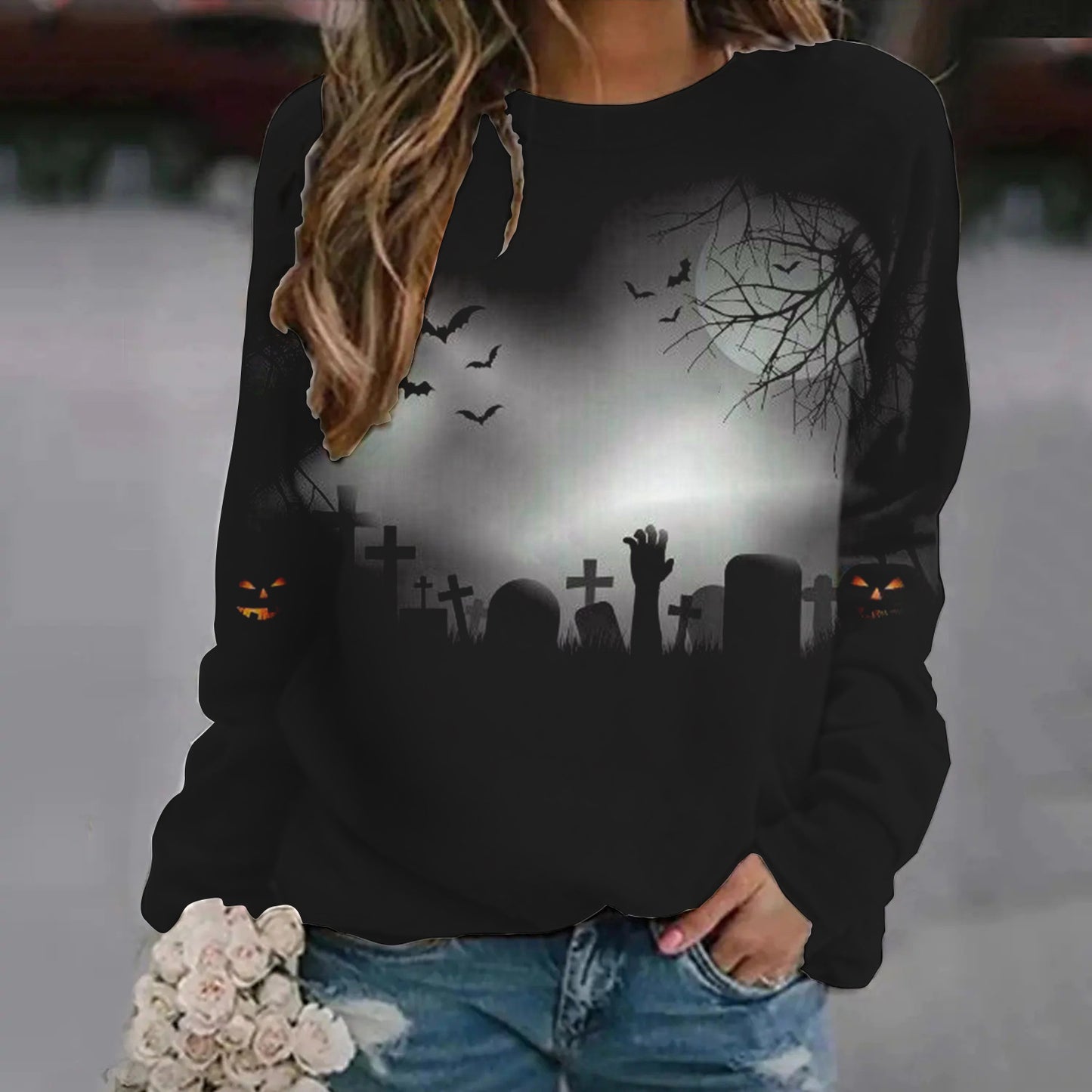 DiSandro Clothing: Women’s Halloween Print Loose Fit Sweatshirt