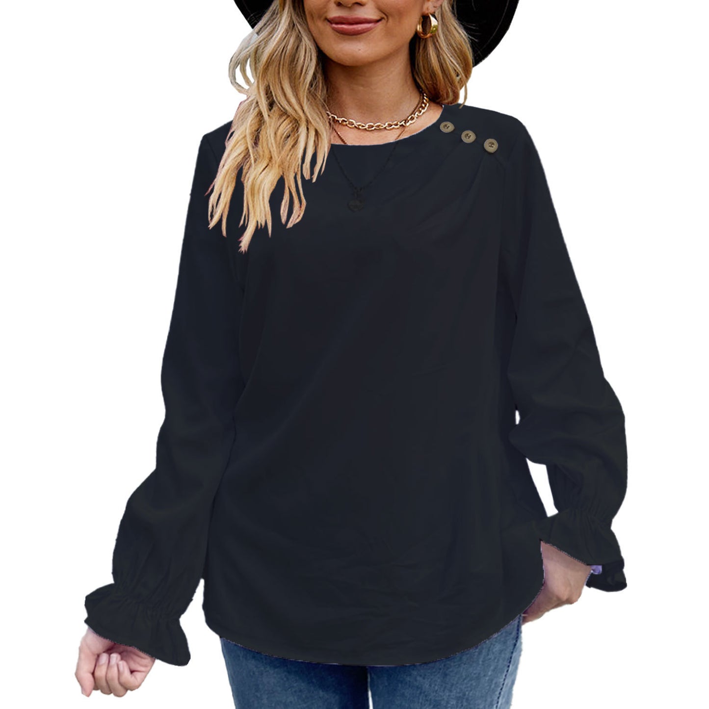 DiSandro Clothing: Women’s Long Sleeve Top with Ruffled Cuffs