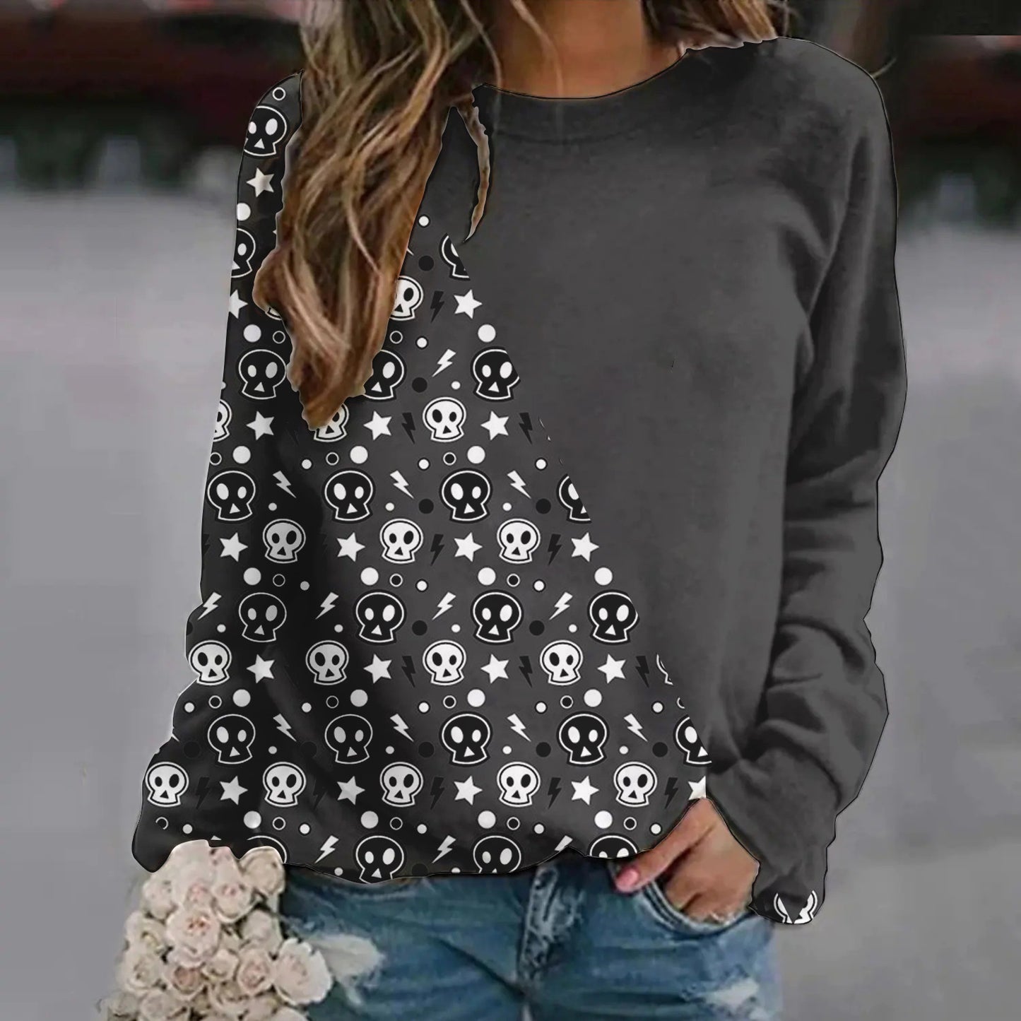 DiSandro Clothing: Women’s Halloween Print Loose Fit Sweatshirt