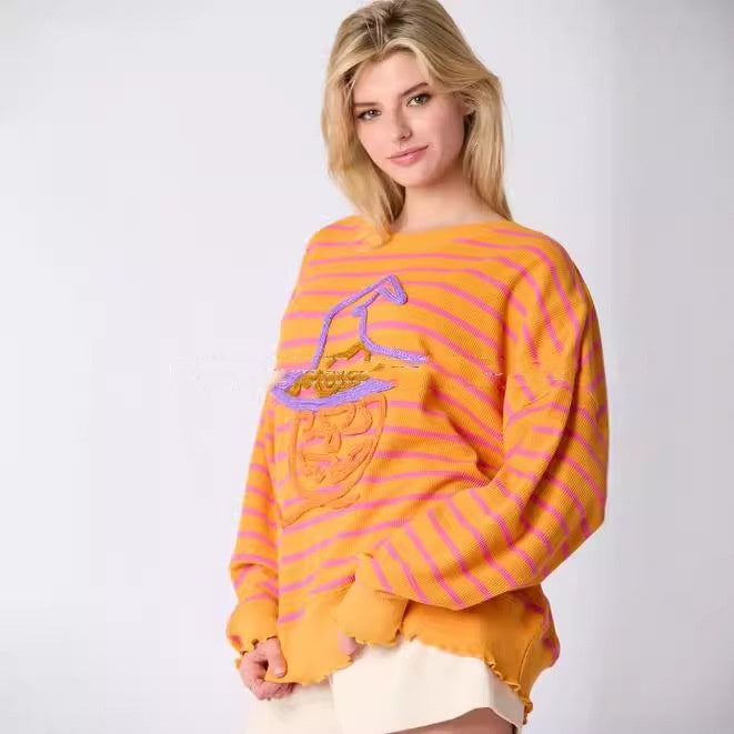 DiSandro Clothing: Women’s Halloween Embroidered Witch Loose Fit Sweatshirt
