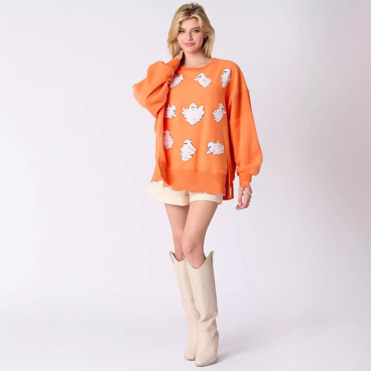 DiSandro Clothing: Women’s Halloween Ghost Sequin Pullover Sweatshirt