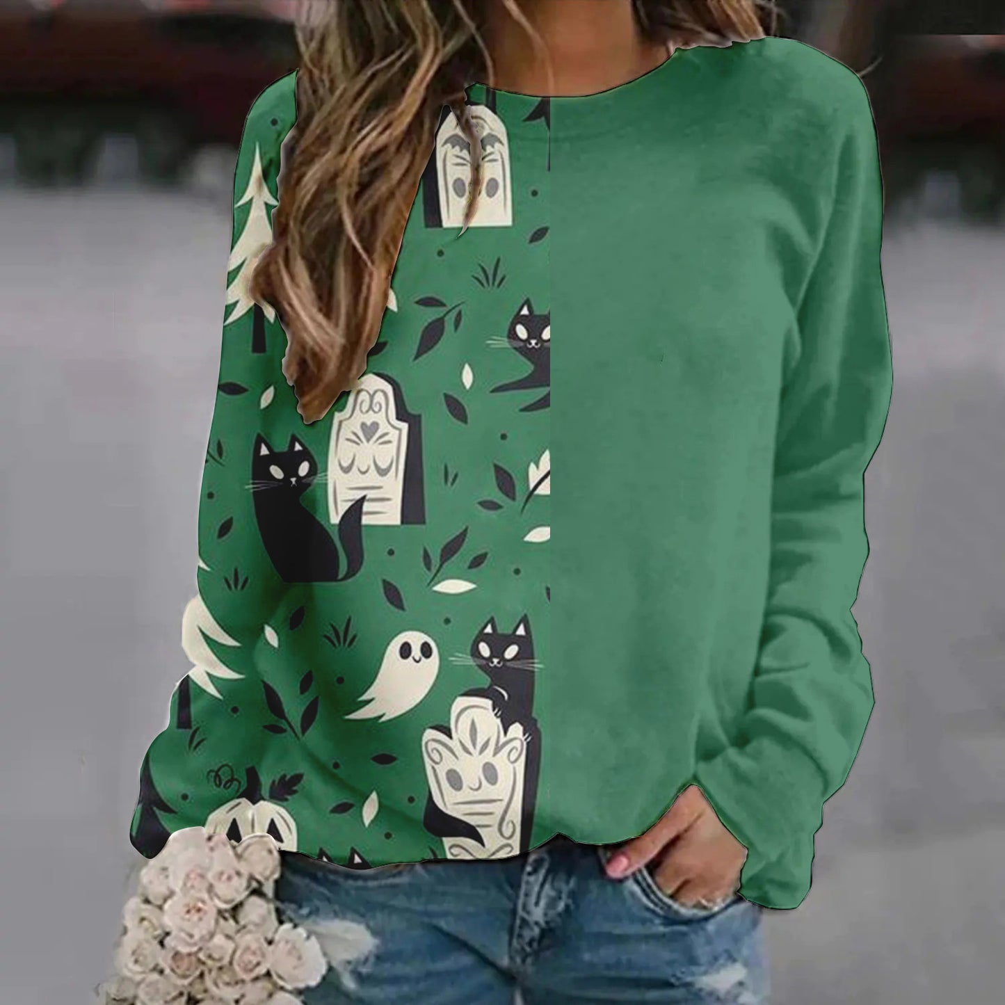 DiSandro Clothing: Women’s Halloween Print Loose Fit Sweatshirt