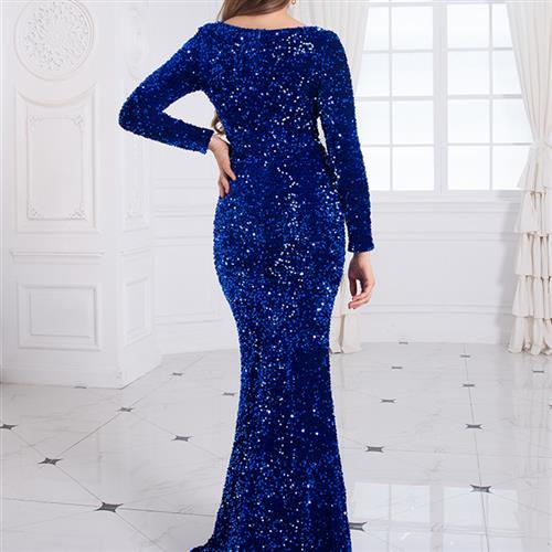 The Midnight Mirage - Sequined Long Sleeve Bodycon Evening Gown