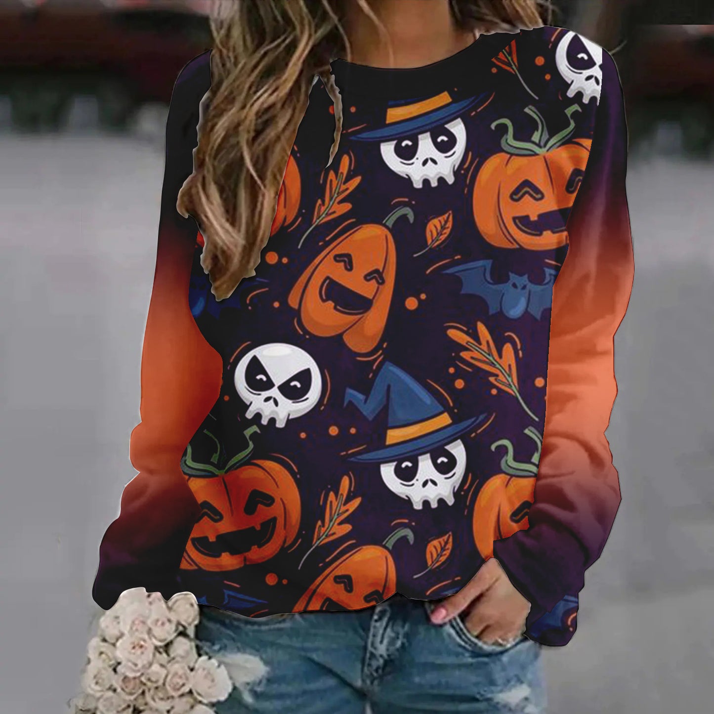 DiSandro Clothing: Women’s Halloween Print Loose Fit Sweatshirt