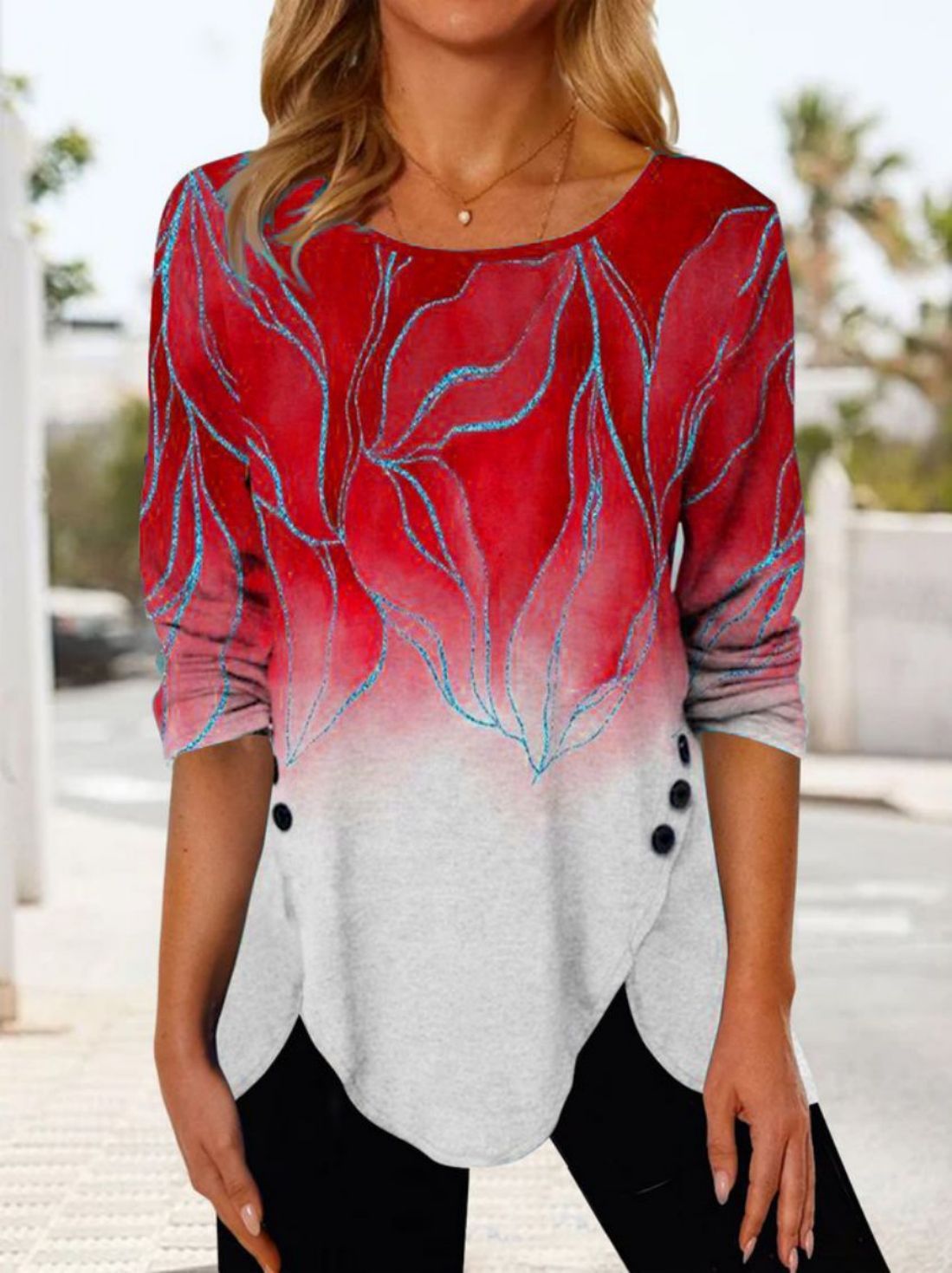 DiSandro Clothing: Women’s Printed Mid-Sleeve Asymmetrical T-Shirt