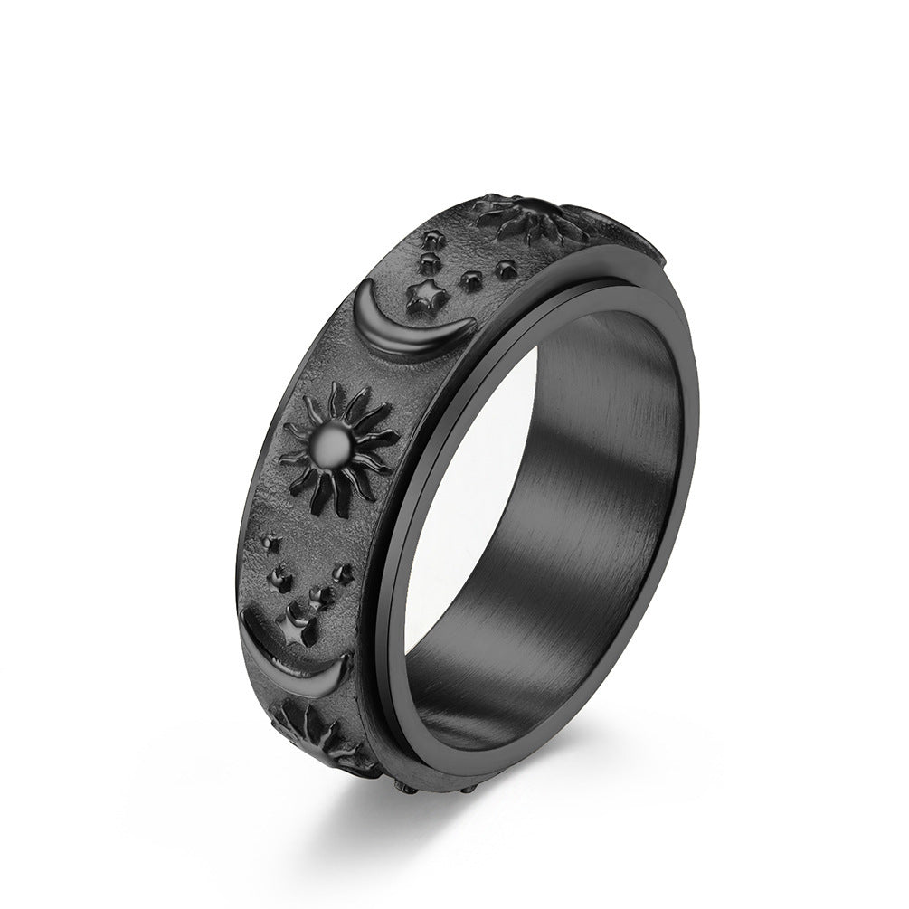 Rotatable Titanium Steel Rings with Celestial Motif