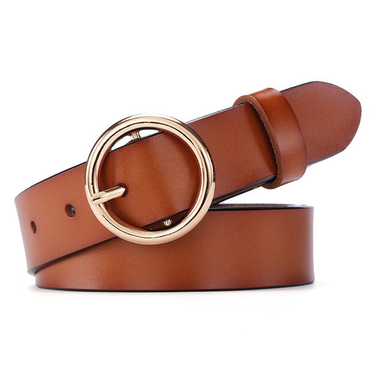 DiSandro Clothing: Women's Genuine Leather Belt With Round Buckle