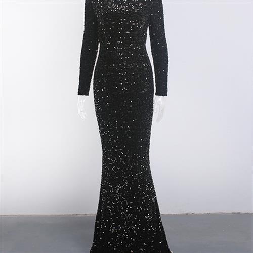 The Midnight Mirage - Sequined Long Sleeve Bodycon Evening Gown