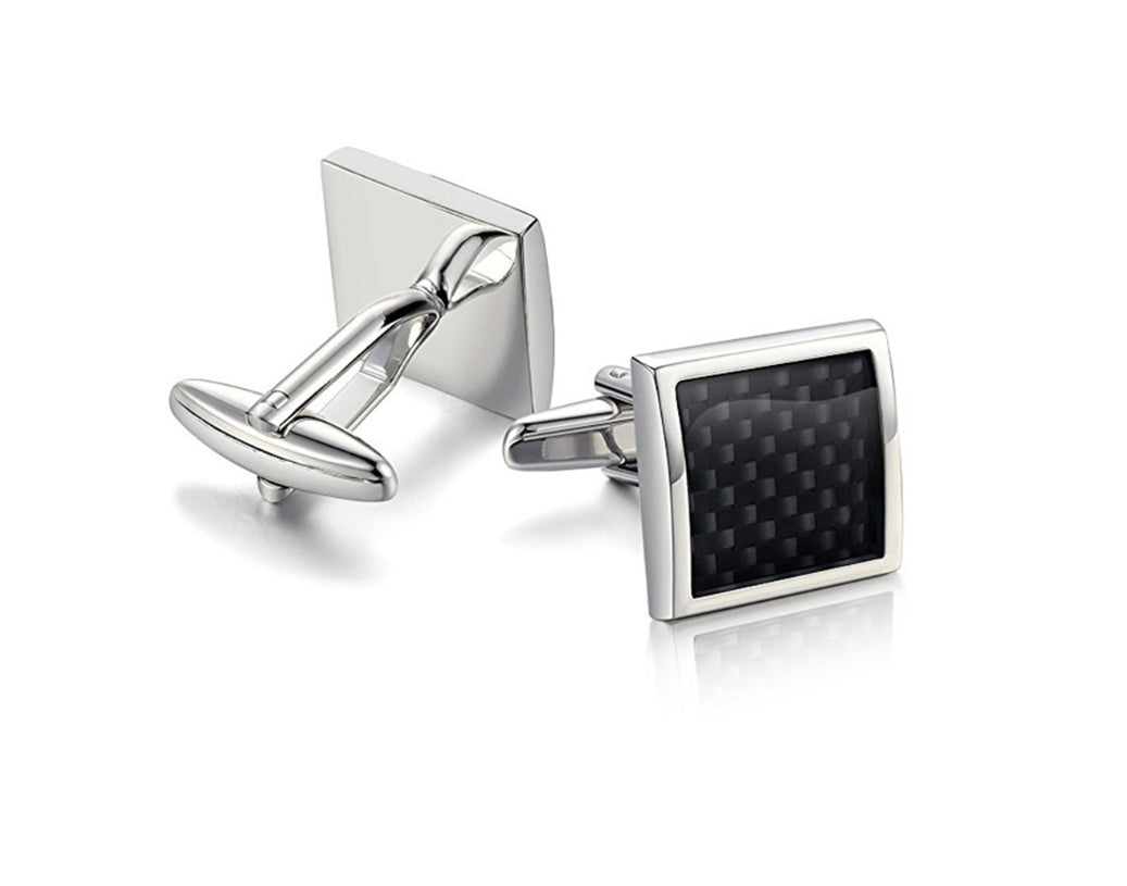 DiSandro Clothing: Silver Plated Cufflinks with Carbon Fiber Design