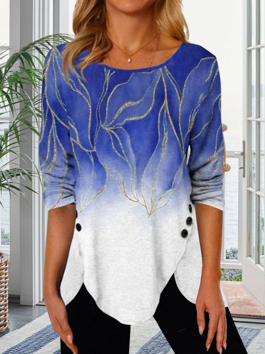 DiSandro Clothing: Women’s Printed Mid-Sleeve Asymmetrical T-Shirt