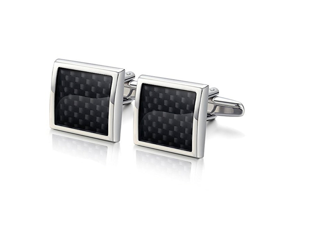 DiSandro Clothing: Silver Plated Cufflinks with Carbon Fiber Design