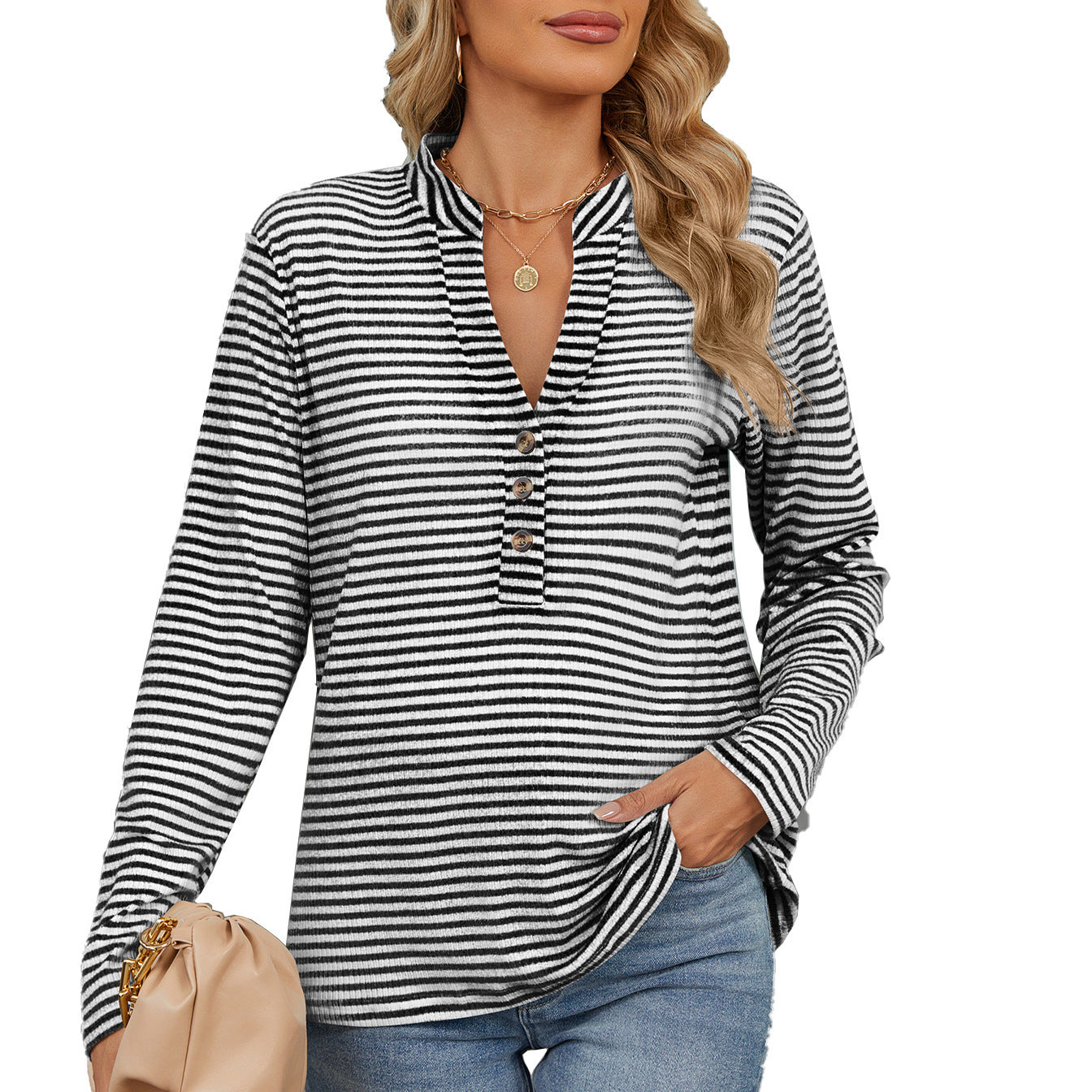 DiSandro Clothing: Women’s Casual Striped Long Sleeve Blouse