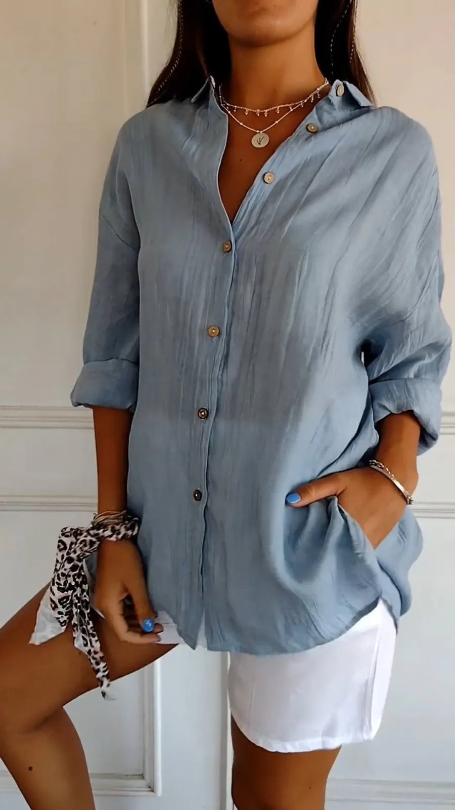 DiSandro Clothing: Women's Button-Up Pleated Shirt