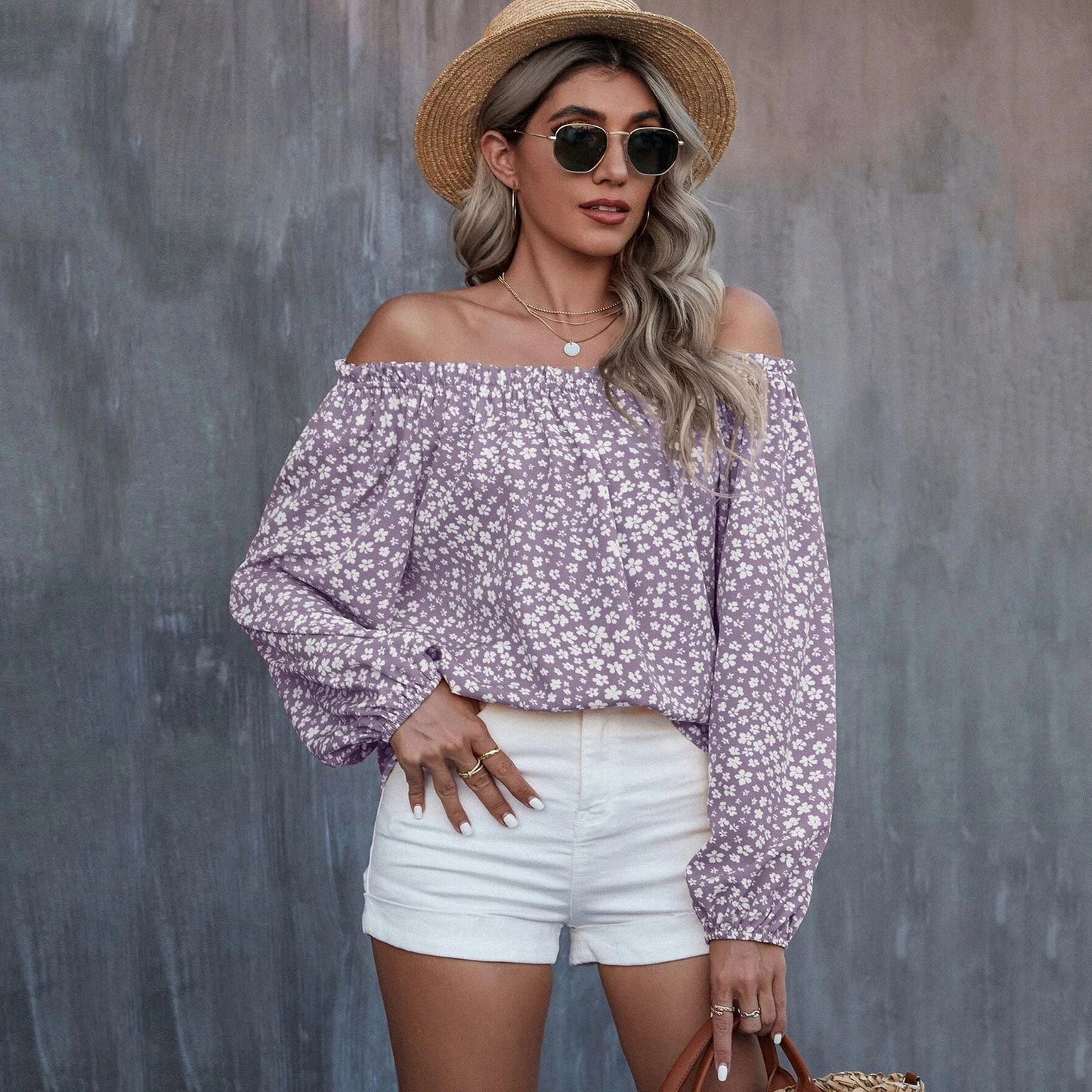 DiSandro Clothing: Women's Off-Shoulder Floral Long Sleeve Top