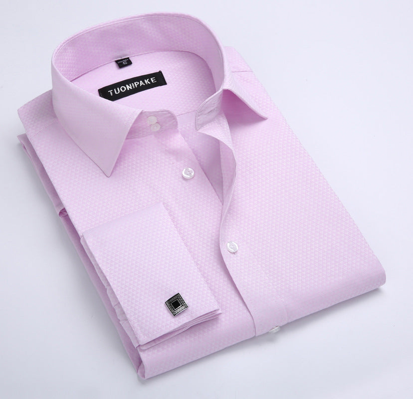 DiSandro Clothing: Slim Fit French Cuff Polyester Fiber Dress Shirts (Check Size)