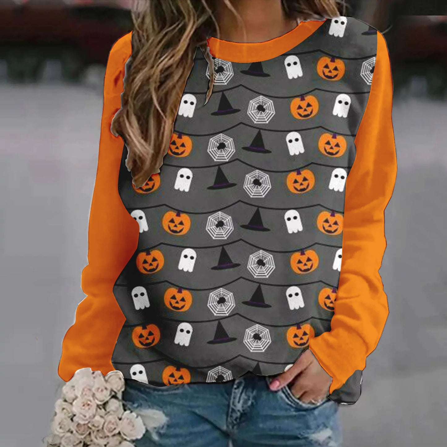 DiSandro Clothing: Women’s Halloween Print Loose Fit Sweatshirt