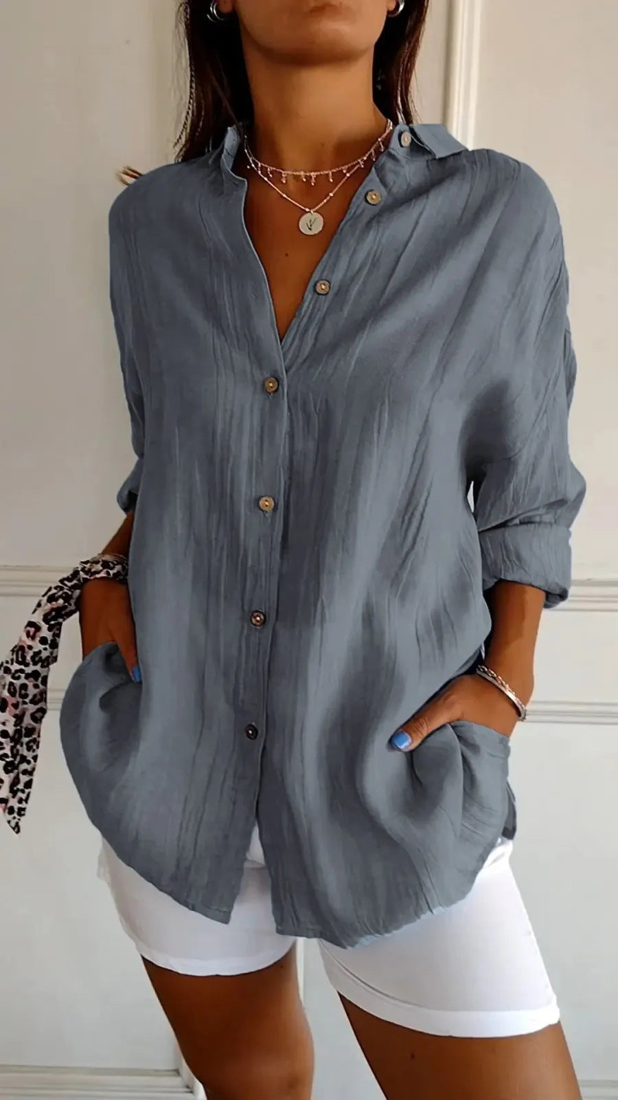 DiSandro Clothing: Women's Button-Up Pleated Shirt