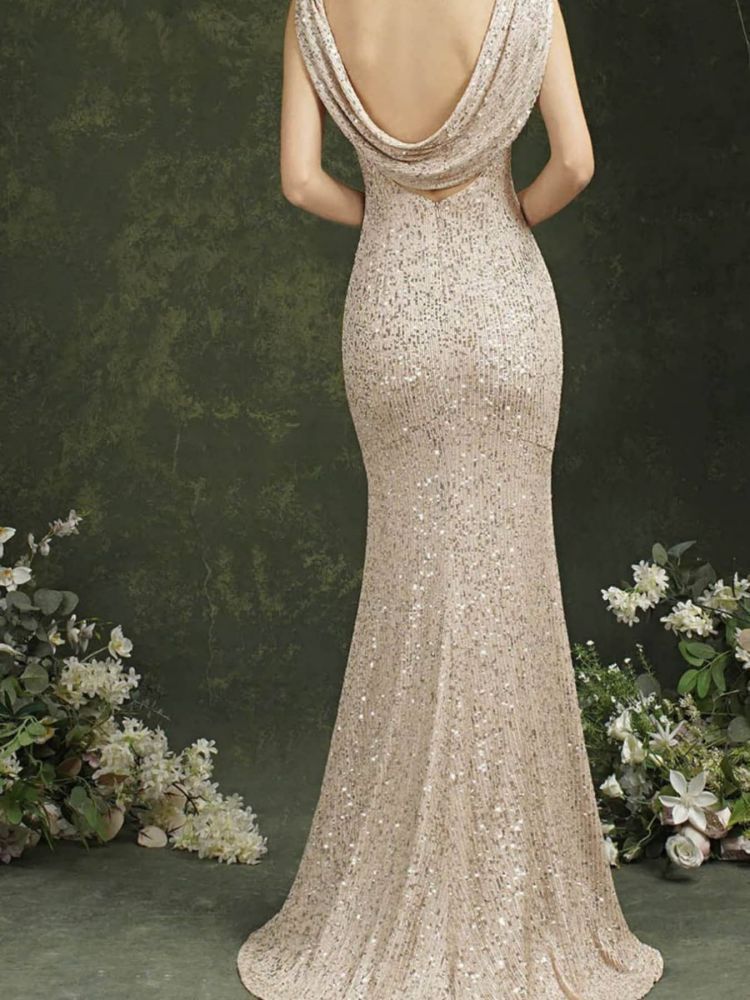 The Celeste – Sequined Cowl Neck Evening Gown