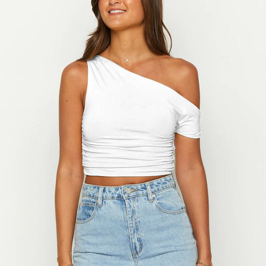 DiSandro Clothing: Women’s One-Shoulder Pleated Crop Top