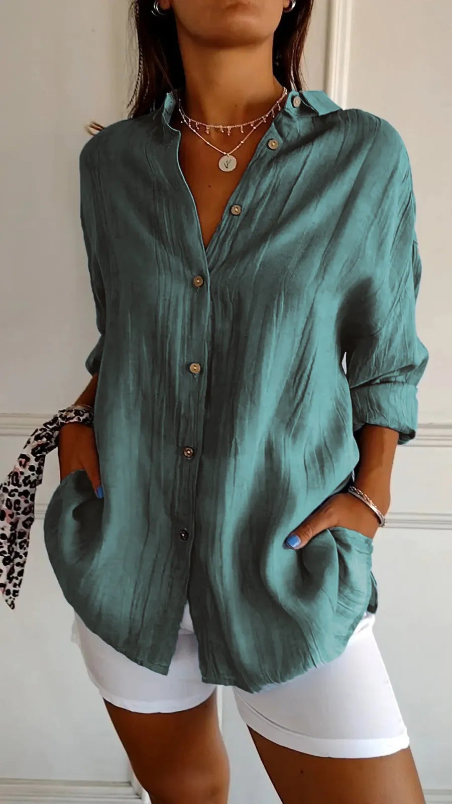 DiSandro Clothing: Women's Button-Up Pleated Shirt