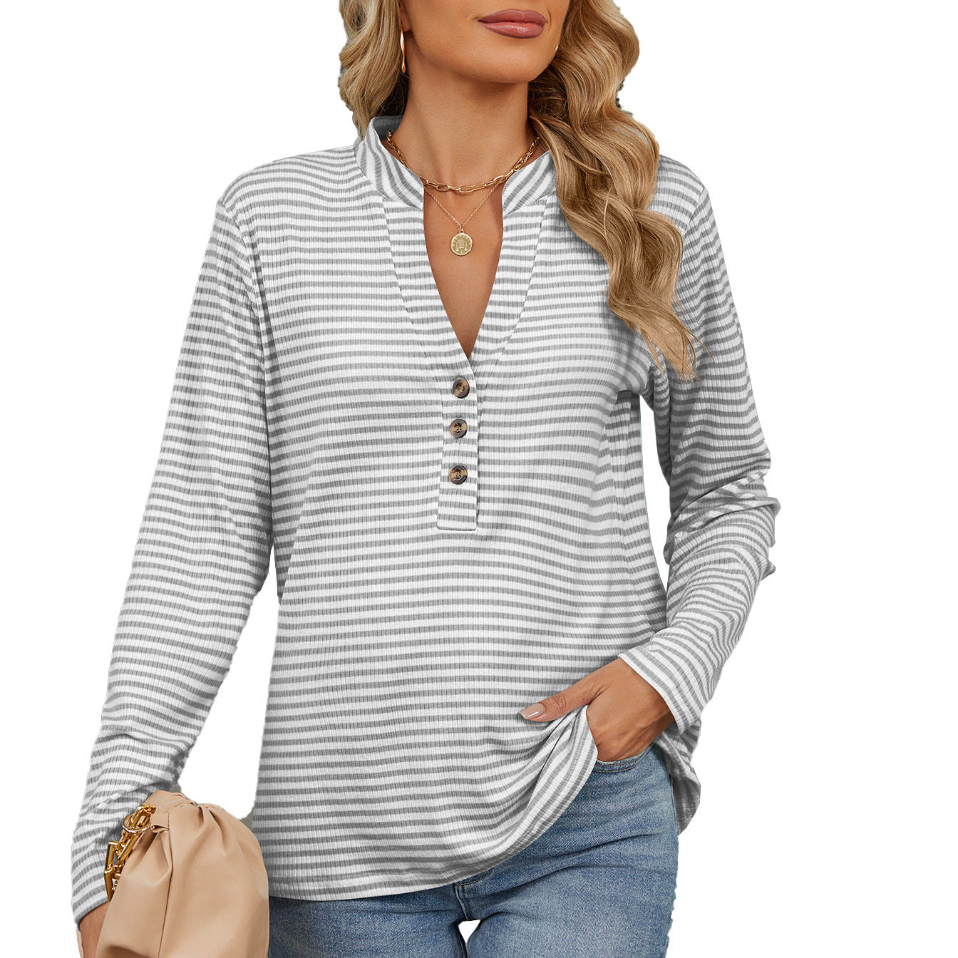 DiSandro Clothing: Women’s Casual Striped Long Sleeve Blouse