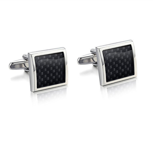 DiSandro Clothing: Silver Plated Cufflinks with Carbon Fiber Design