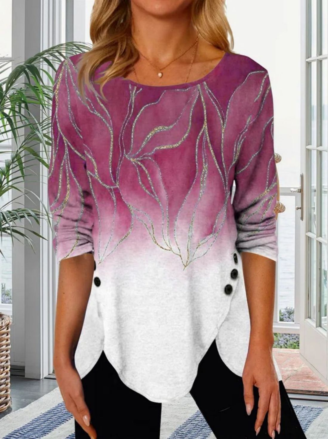 DiSandro Clothing: Women’s Printed Mid-Sleeve Asymmetrical T-Shirt