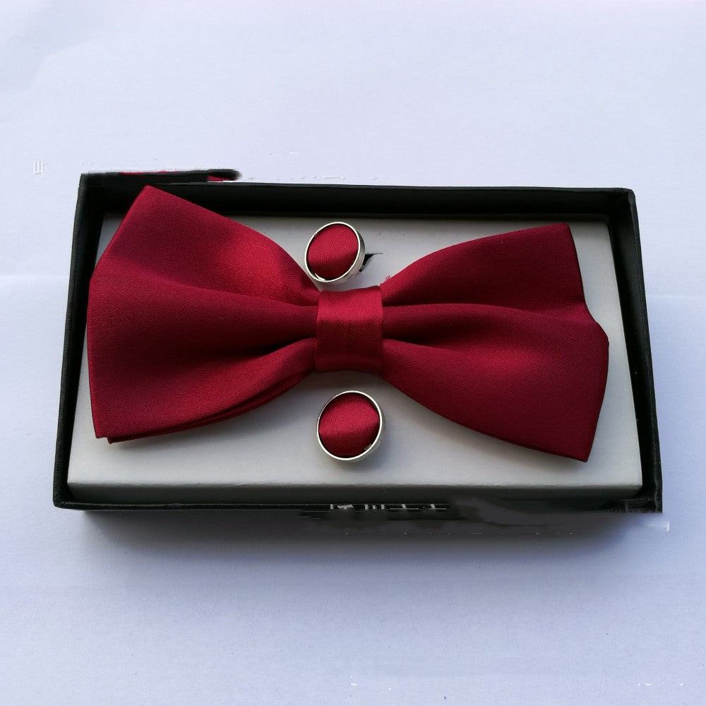 Pocket Square Cufflinks Set Men's Bow Gift Box
