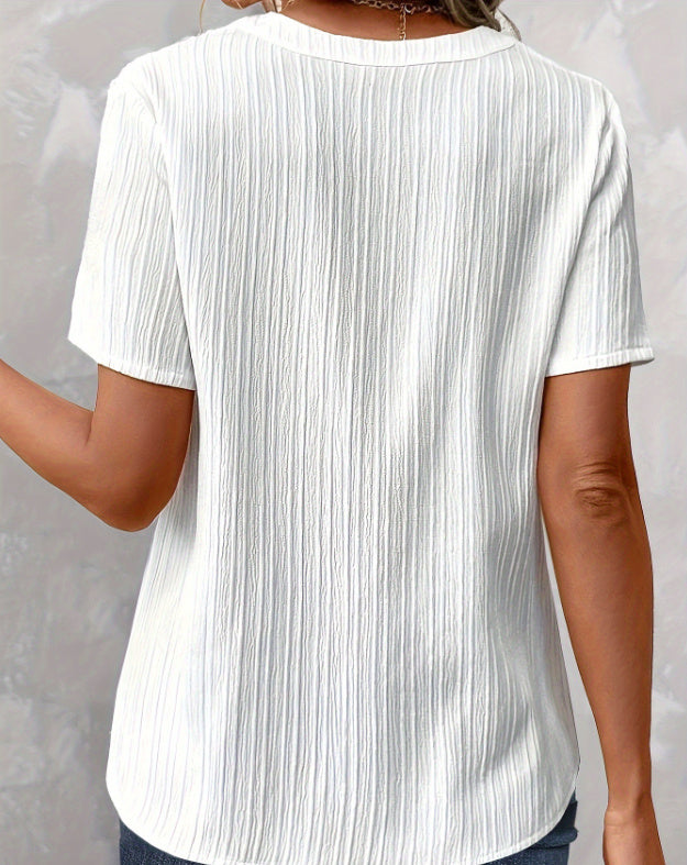 DiSandro Clothing: Women's White Lace Trim V-Neck Blouse