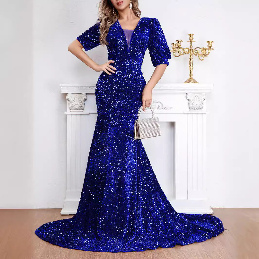 The Azure Siren - Sequined Mermaid Evening Gown