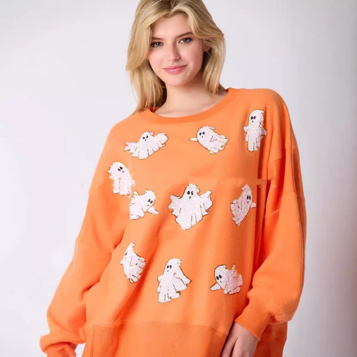 DiSandro Clothing: Women’s Halloween Ghost Sequin Pullover Sweatshirt