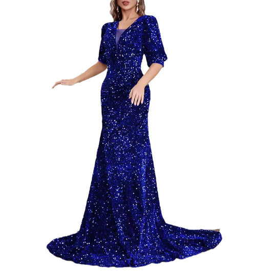 The Azure Siren - Sequined Mermaid Evening Gown