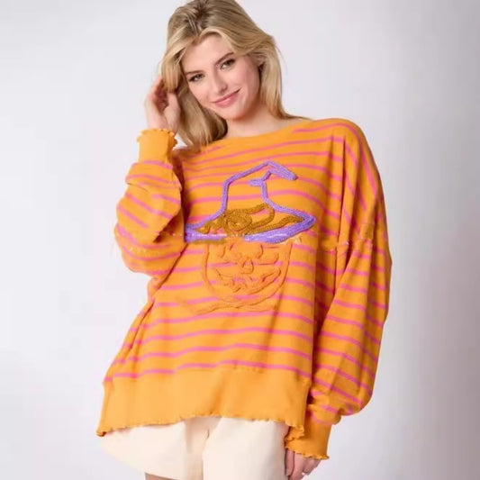 DiSandro Clothing: Women’s Halloween Embroidered Witch Loose Fit Sweatshirt