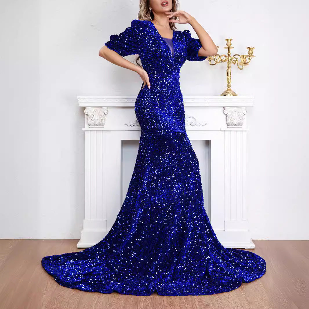The Azure Siren - Sequined Mermaid Evening Gown