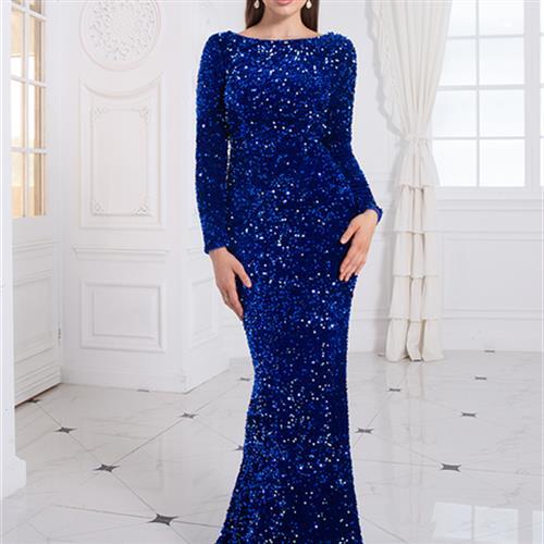 The Midnight Mirage - Sequined Long Sleeve Bodycon Evening Gown