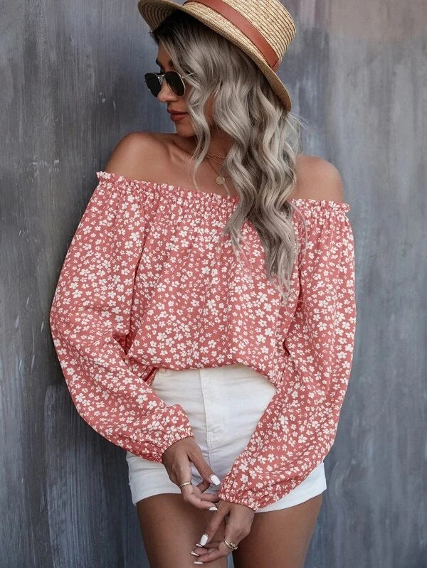 DiSandro Clothing: Women's Off-Shoulder Floral Long Sleeve Top