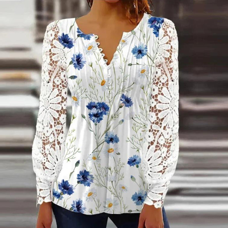 DiSandro Clothing: Women's Pleated Princess Blouse with Lace Sleeves & 3D Detail