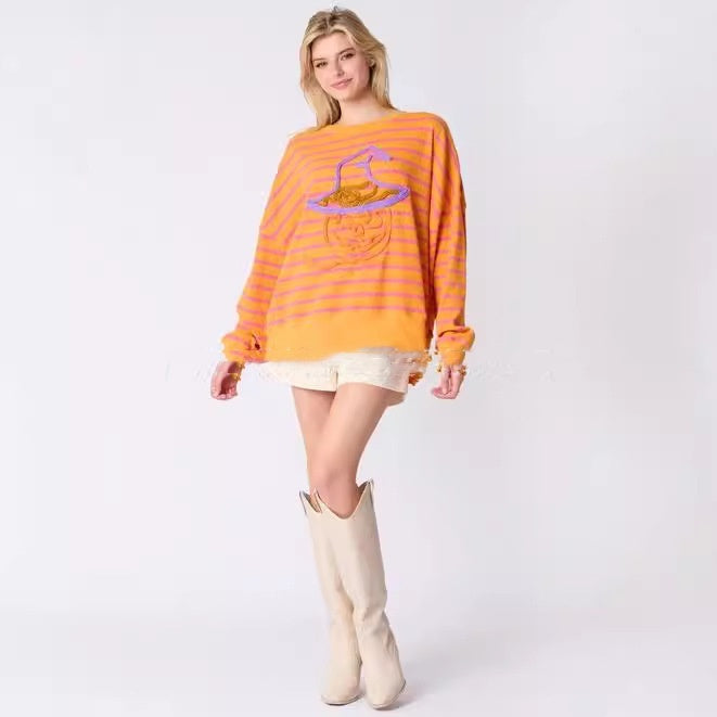 DiSandro Clothing: Women’s Halloween Embroidered Witch Loose Fit Sweatshirt