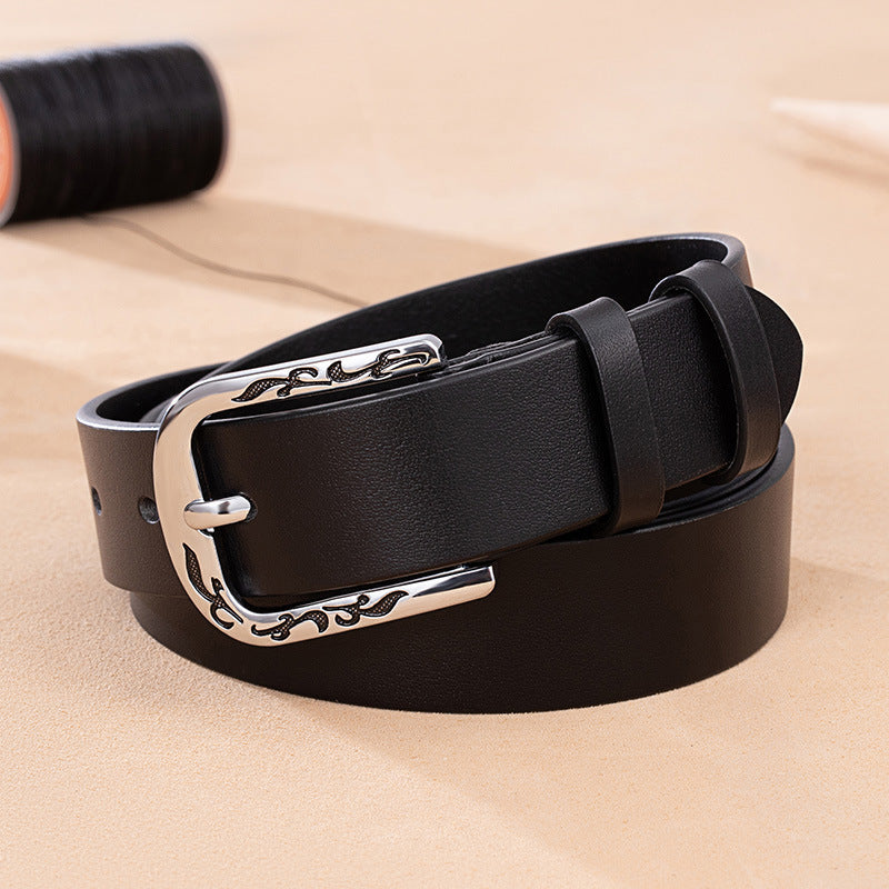 DiSandro Clothing: Women's Genuine Leather Belt with D-Shaped Alloy Buckle