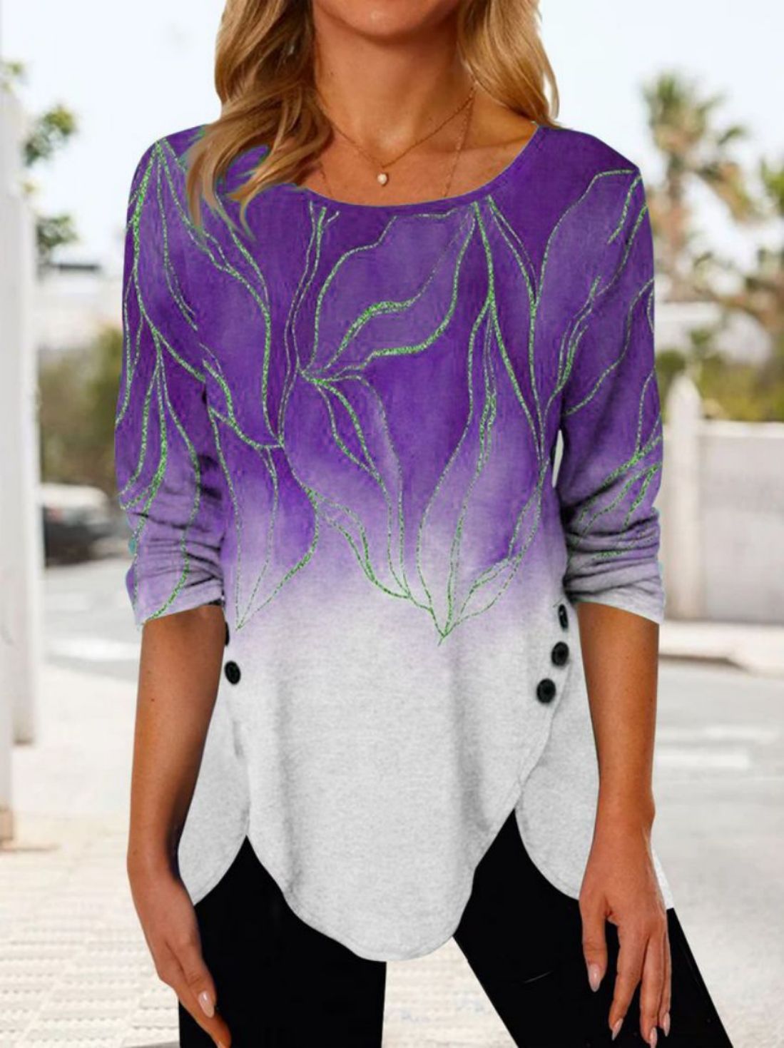 DiSandro Clothing: Women’s Printed Mid-Sleeve Asymmetrical T-Shirt