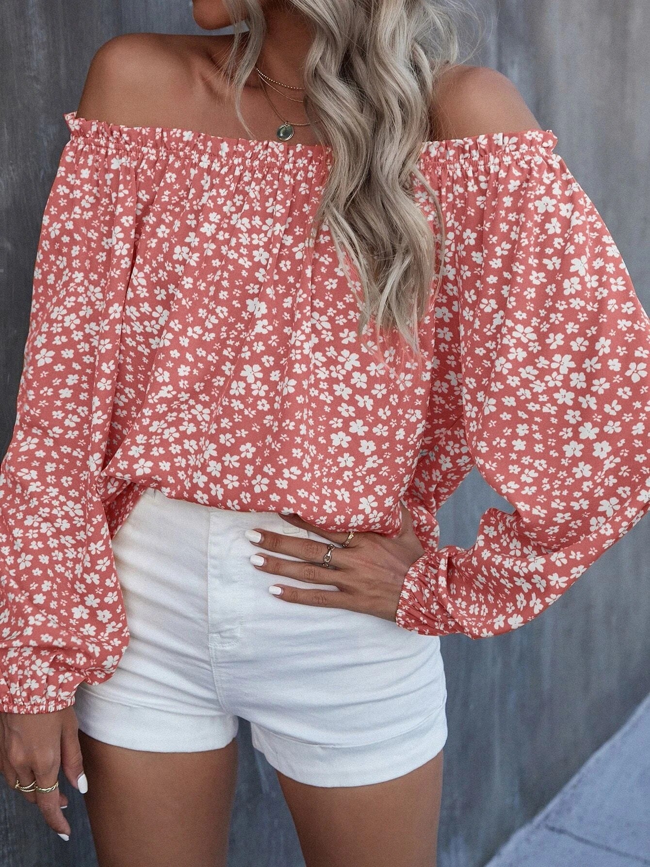 DiSandro Clothing: Women's Off-Shoulder Floral Long Sleeve Top