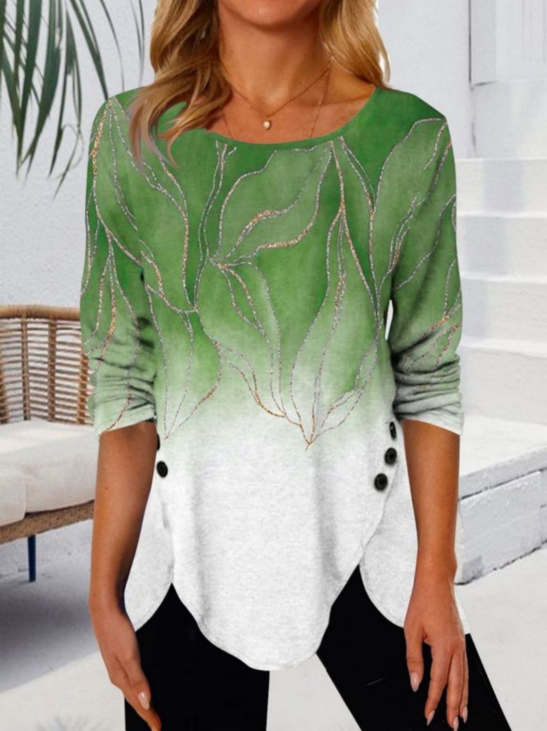 DiSandro Clothing: Women’s Printed Mid-Sleeve Asymmetrical T-Shirt