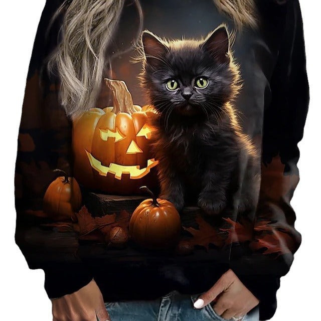 DiSandro Clothing: Women’s Halloween Pumpkin & Cat Loose Fit Sweatshirt