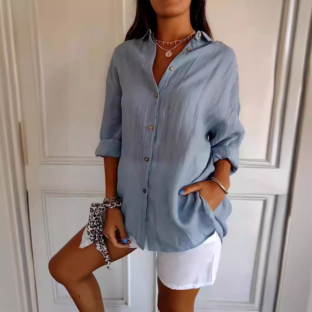 DiSandro Clothing: Women's Button-Up Pleated Shirt