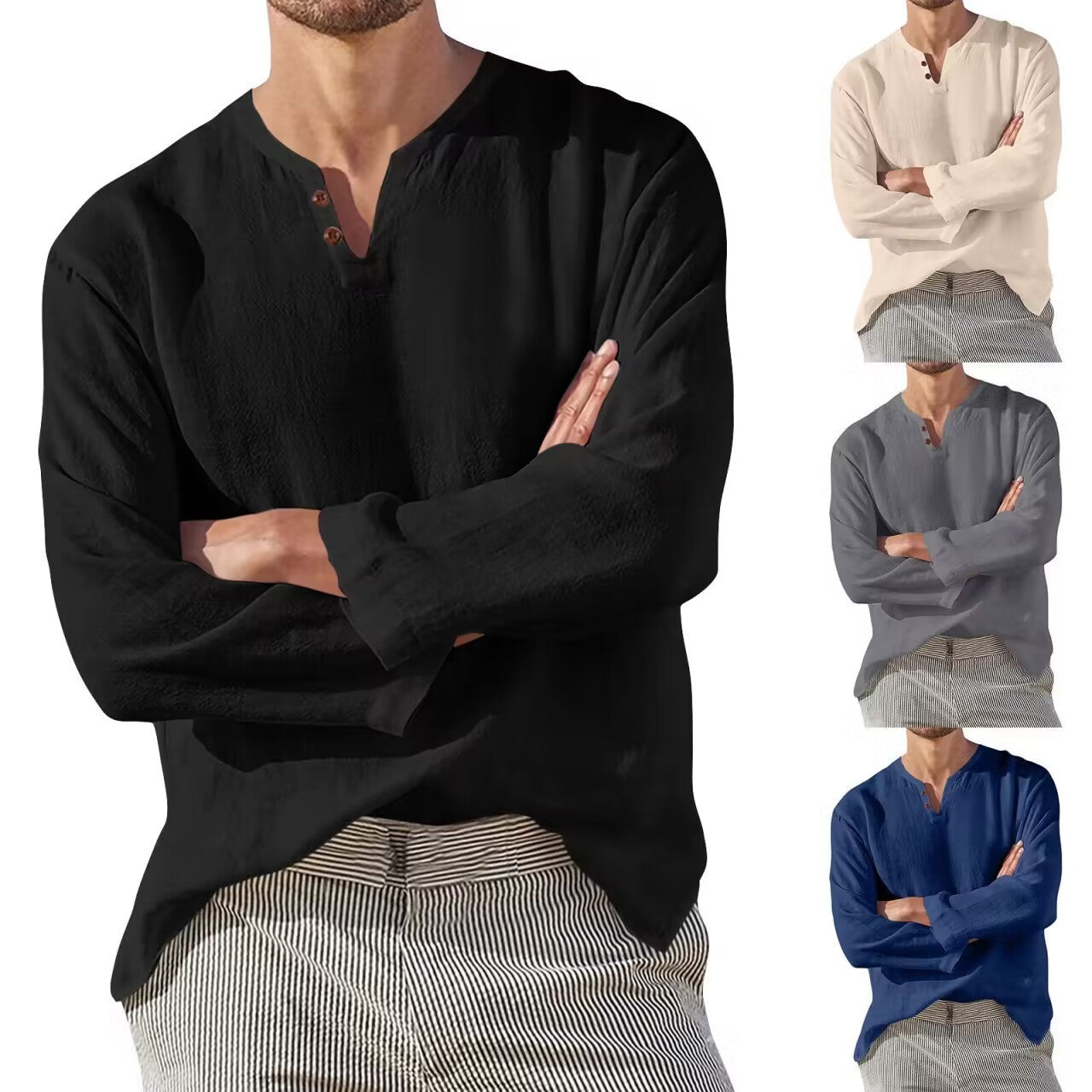 DiSandro Clothing: Men’s Cotton-Linen Long Sleeve Casual Shirt