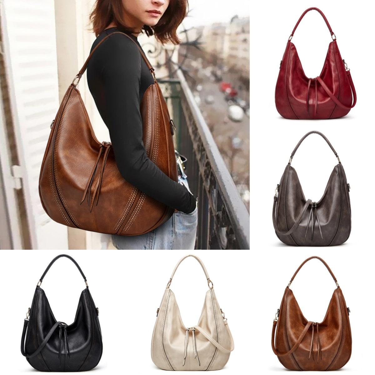 Women’s Vegan Leather Hobo Tote Shoulder Bag