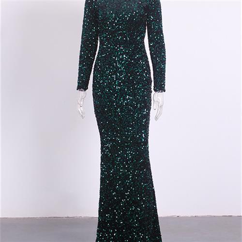 The Midnight Mirage - Sequined Long Sleeve Bodycon Evening Gown